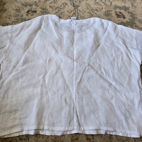 Match Point USA White Linen Boho Lagenlook Top Shirt Blouse Womens L Minimalist - Picture 2 of 6