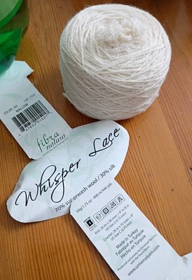 Whisper Lace Yarn Fibra Natura 1.45 oz Wool Silk Blend Color 101 Mallow Lot 7131