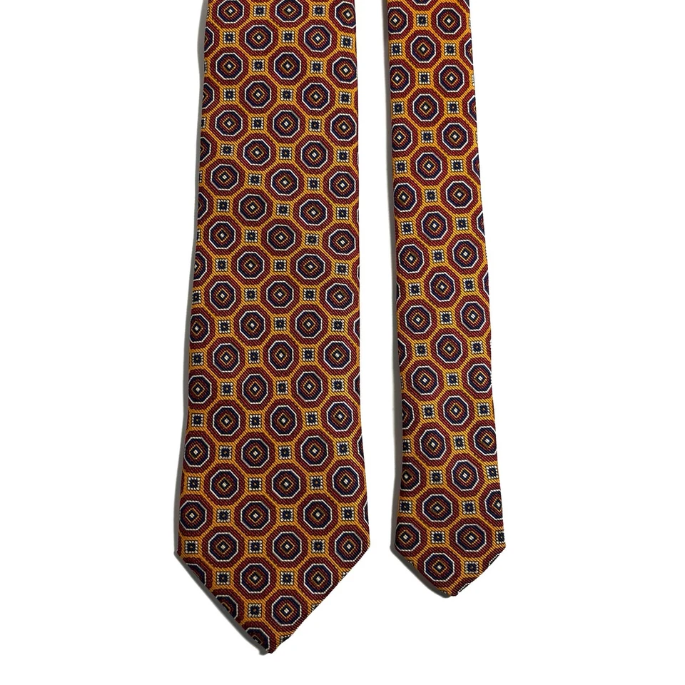 Оранжевый и красный цветочный медальон тяжелый шелк саржи галстук (ручной работы в Италии) - Изображение 3 из 4