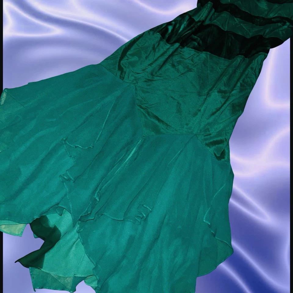Rare Vintage Y2K Karen Milner Emerald Green Silk Fairy Dress UK Size 12 - Image 4 of 4