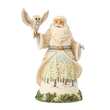 Jim Shore WHITE WOODLAND SANTA WITH OWL-SANTA'S WOODLAND MESSENGER 6017171 NEW