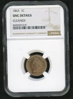 1863 Indian Head Penny NGC UNC Details Cleaned