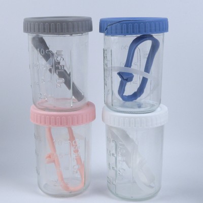 4x Overnight Oats Containers/Lids & Spoons 16 oz Glass Mason Jar One Cracked Lid