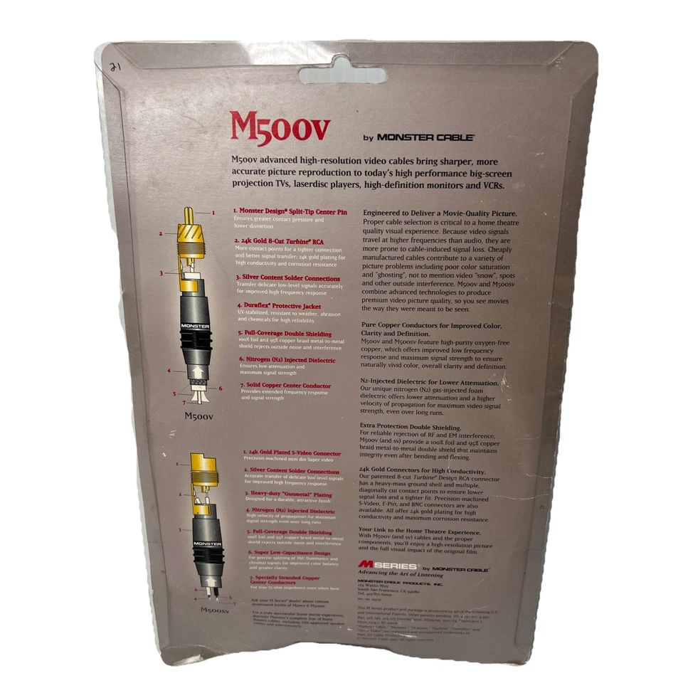 MONSTER M SERIES M500V ADVANCED S-VIDEO INTERCONNECT CABLE 2M - Image 2 of 4