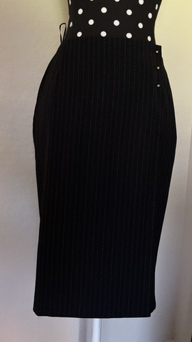 Escada-Black Light Weight Wool Striped A-Line Skirt-Size 36 - Picture 5 of 6