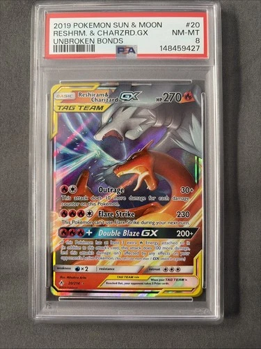 Pokemon Reshiram & Charizard GX 20/214 Unbroken Bonds 2019 PSA 8