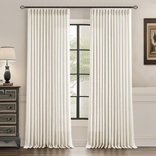 Pinch Pleated Linen Curtains White 84 inch Length 2 Panels Flax Farmhouse Sem...