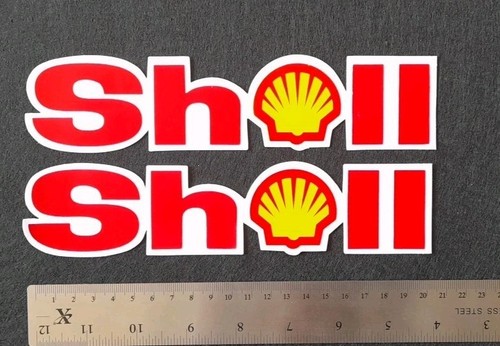 SHELL OIL RACING SHELL MOTORSPORT CAR RALLY X 2 Red VINYL DECAL STICKERS LARGE - Picture 2 of 2