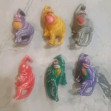 Vintage Folk Art Wooden Carved Hanging Monkey Figures Lot Of 6