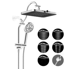High Pressure Adjustable 13 in Rain Square Shower Head with Handheld Spray Combo