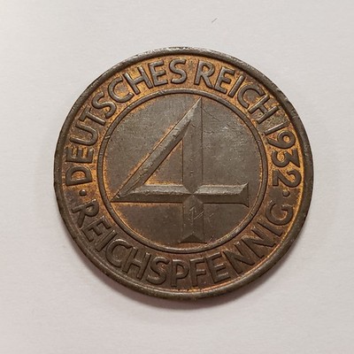 1932-A Germany Weimar 4 Pfennig - AU Luster - SKU-Q4567