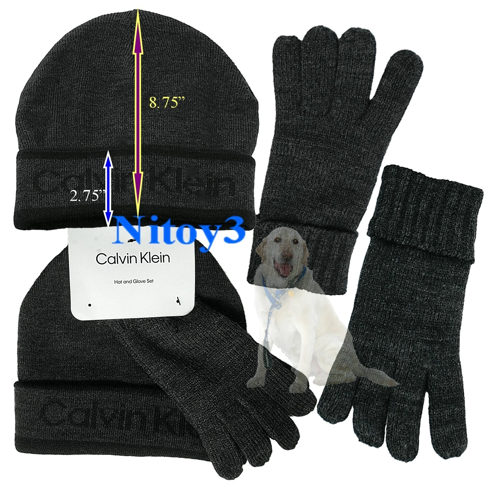 Calvin Klein Gloves and Reversible Beanie Set Unisex One Size Stretch Fit