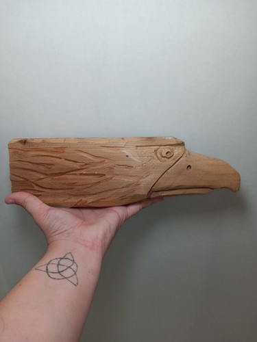 Hand Carved Detailed Wooden American Bald Eagle Head From A Single Piece of Wood