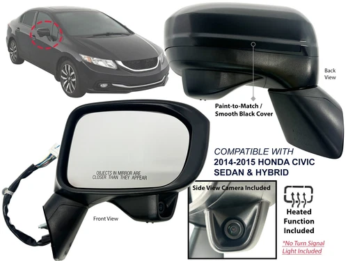 Mirror for 2014 2015 HONDA CIVIC Sedan Hybrid W/Camera Heated Passenger Side