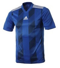 Adidas Youth STRIPE 19 S/S Tee Shirt Running Training Blue Kid Top Jersey DU4396