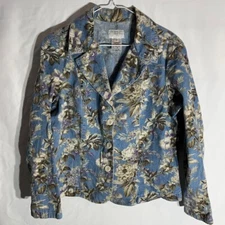 FDJ French Dressing Washed Denim Pink Floral Print Blazer Jacket Medium M