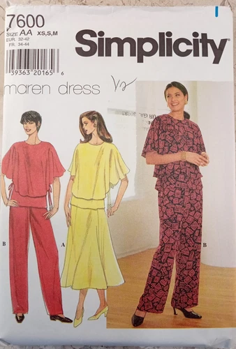 SIMPLICITY 7600 Blouse Cape Maren Dress VTG 90s Fashion Sew Pattern UNCUT XS S M