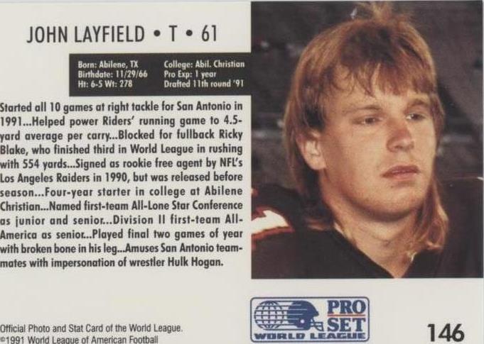 1991 Pro Set WLAF John "Bradshaw" Layfield #146 for sale | eBay