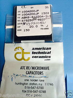 ATC100A200JP150X AMERICAN TECHNICAL CERAMICS RF MICROWAVE CAP 20PF