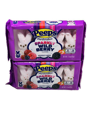 PEEPS Marshmallow SPARKLY WILD BERRY BUNNIES 4 Per Box.  2 Packs