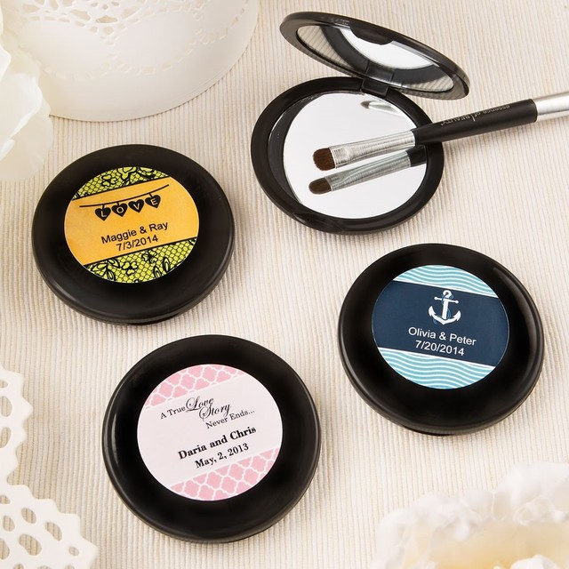 75 Personalized Black Compact Mirrors Wedding Bridal Shower Party