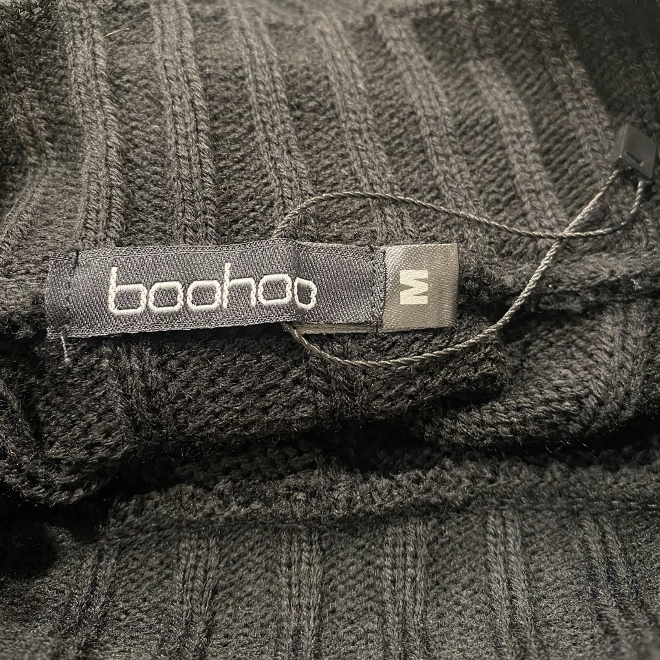 BOOHOO Black Knitted Ribbed Cropped Jumper Size M Large Cuffs Acrylic - image 2 of 4