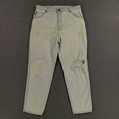 VINTAGE Bugle Boy 34x30 Jeans Super Faded White Wash Grunge Destroyed Distressed