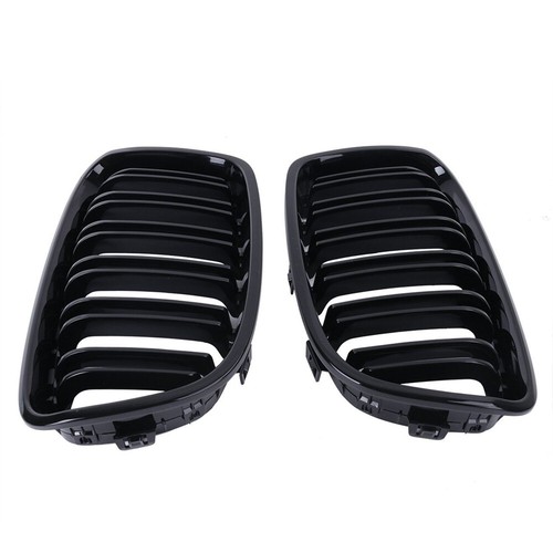 For BMW F20 F21 1 Series 11-14 Gloss Black Kidney Bumper Twin Fins Grille Grill - Picture 5 of 9
