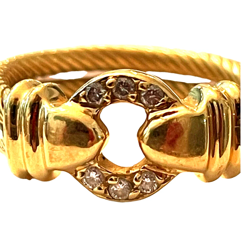 Anillo Philippe Charriol Cable Círculo Abierto Oro Amarillo 18k y Diamante Talla 6 Foto 3 de 4
