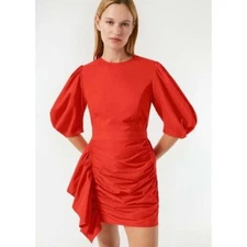 Rhode / Pia mini Dress puff sleeve ruffle Red Chili small S