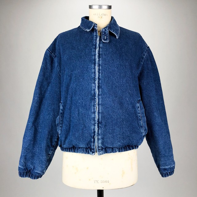 Vintage LL Bean Womens Flannel Lined Denim Jacket Large Blue Zip Up