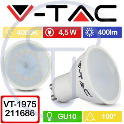 V-TAC VT-1975 211686 LED-Spot GU10 4,5W 100° cover satin 4000K