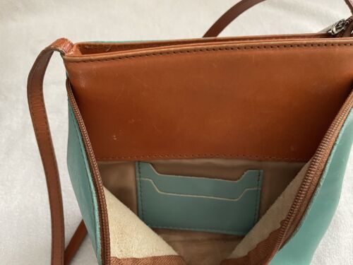 EUC Vintage Vera Pelle italienische Leder Umhängetasche/Schultertasche in braun/blaugrün - Bild 5 von 10