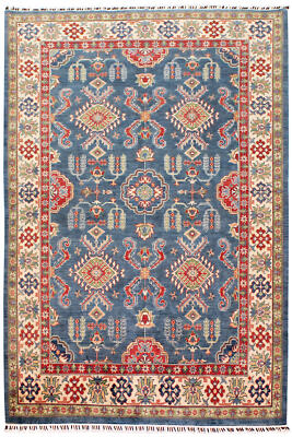 Teppich Orient Kazak 200x290 cm 100% Wolle Handgeknüpft Carpet Rug blau rot