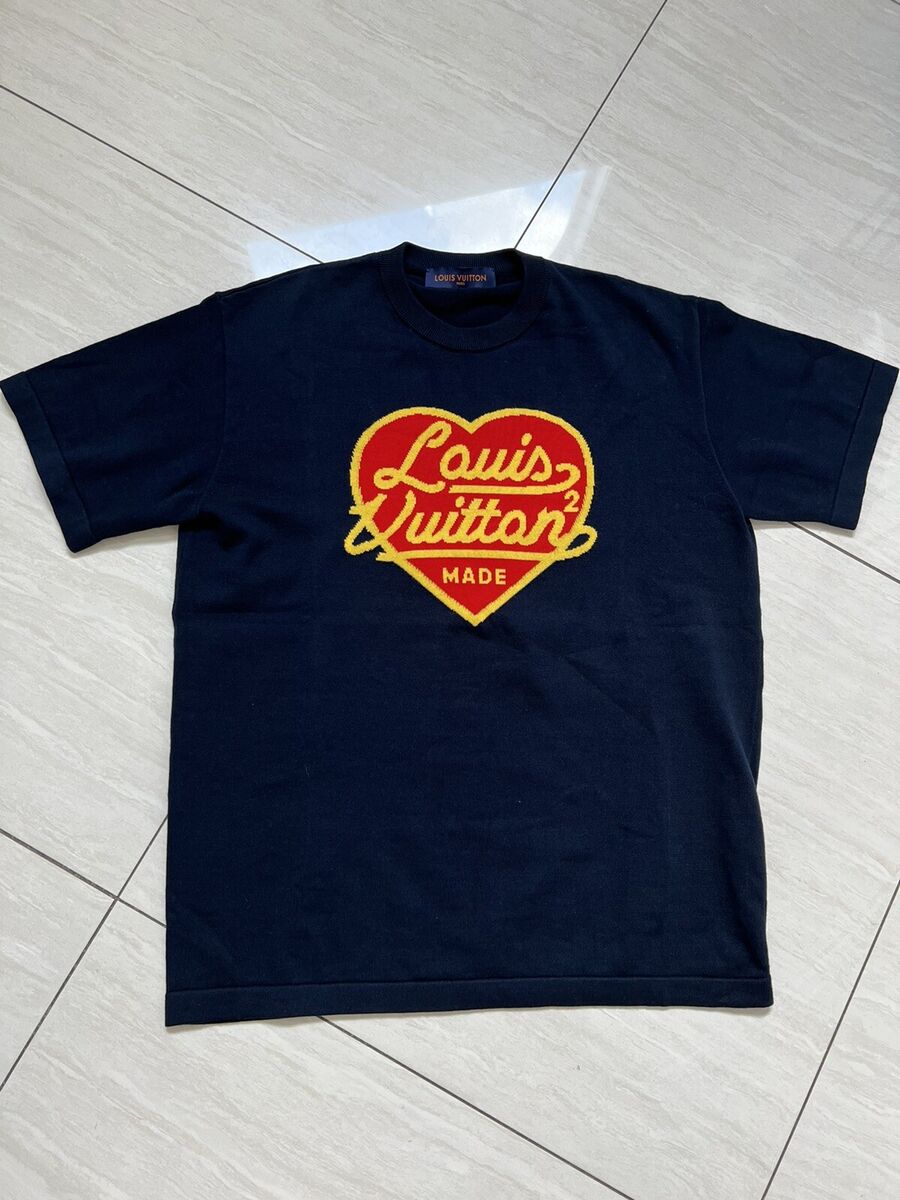 LOUIS VUITTON INTARSIA JACQUARD HEART CREWNECK BLUE T-SHIRT