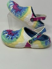 Crocs Classic White Tie Dye Blue Faux Fur Lined Clogs Womens W8 Mens M6