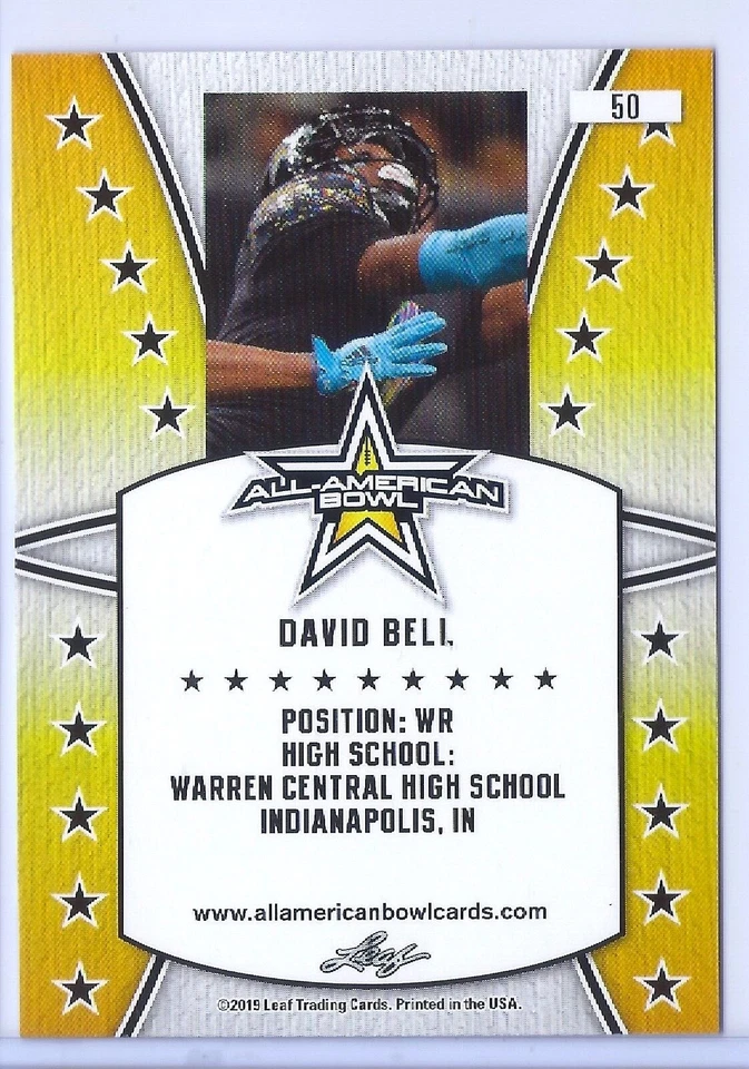 КАРТОЧКА ДЕБЮТАНТА ДЭВИДА БЕЛЛА 2019 LEAF «1-Я НАПЕЧАТАННАЯ» ПОЛНОСТЬЮ АМЕРИКАНСКАЯ NO50! PURDUE! - Изображение 2 из 2