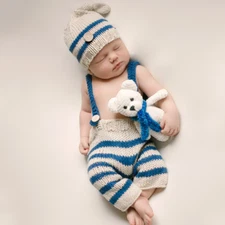 Knit Outfit Newborn Crochet Pants + Hat Photo Props Shoot Baby Boy