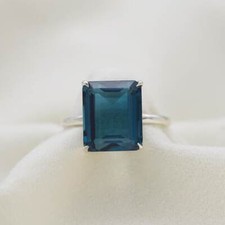 925 Sterling Silver Natural London Blue Topaz Ring, Engagement Ring Gift For Her