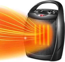 Small Electric Space Heater Ceramic, with Thermostat and Overheat Protection