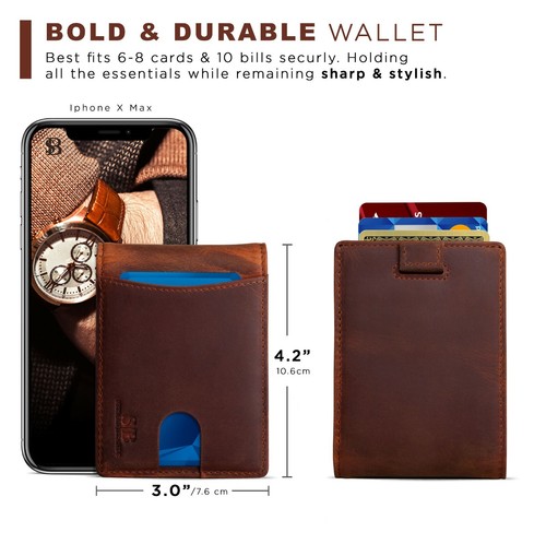 SERMAN BRANDS- Bifold Slim Genuine Leather Thin Minimalist Front Pocket Wallets - Picture 24 of 55