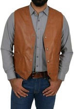 Men's Motorcycle Leather Vest Bikers Carry Brown
