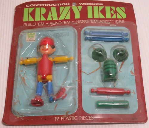 VINTAGE 1969 KRAZY IKES CONSTRUCTION WORKER POSABLE BUILDABLE FIGURE WHITMAN D5