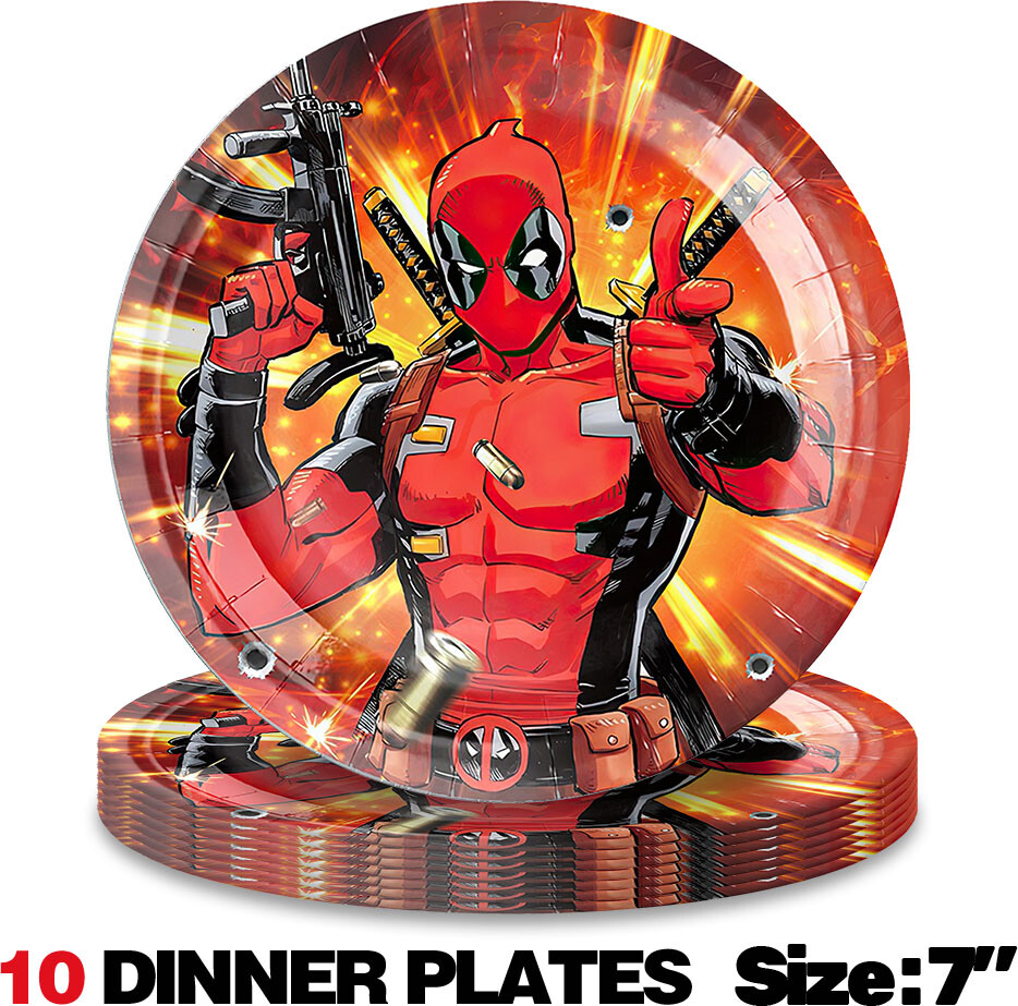 10pcs Deadpool Paper Plates Party Supplies Tableware Disposable