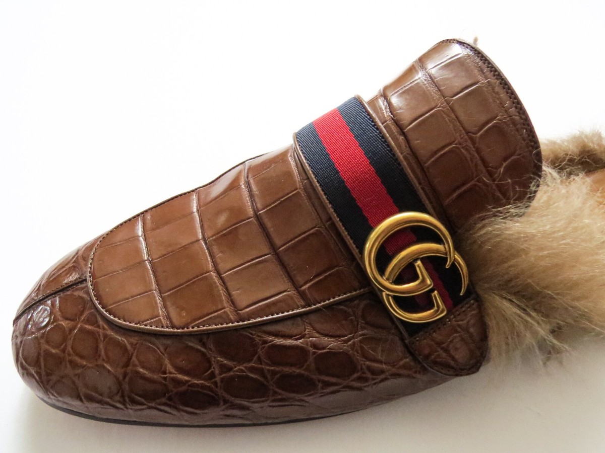 GUCCI Princetown Crocodile Alligator Leather Slippers Mules  display picture 2