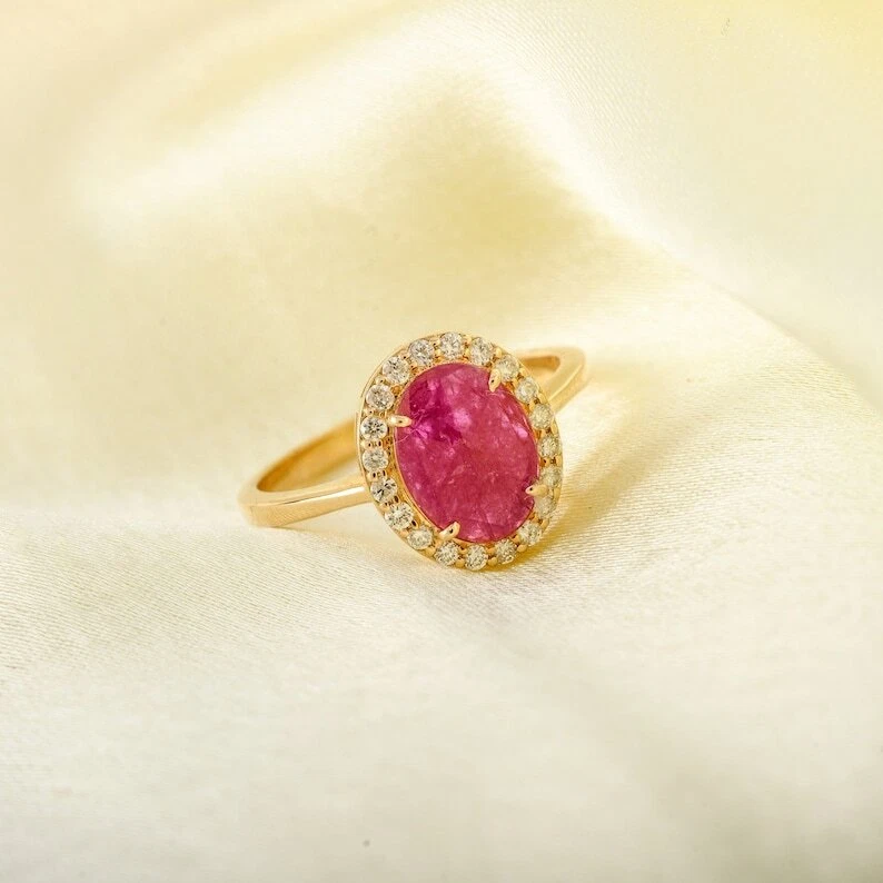 1.08 Ct Ruby & Natural Diamond Prong Ring 14K Solid Yellow Gold - Image 2 of 4