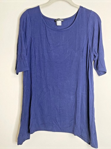 Venus Blue Knit Top Women T Shirt with short Sleeves Size M Swing Cut - Picture 2 of 10