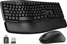 Wireless Keyboard and Mouse Combo, 30dB Quiet Ergonomic Wave Keyboard Set wit...