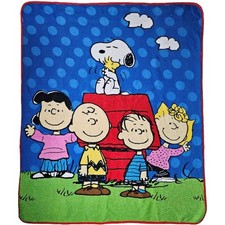 Peanuts Snoopy Charlie Brown Gang Fleece Throw Blanket Soft 45x60 EUC