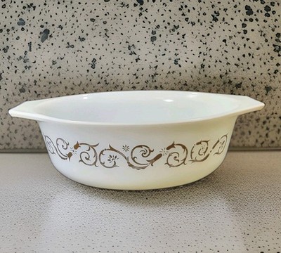 Vintage Pyrex Casserole 1.5 Quart Empire Scroll Gold Pattern 043 Promotional